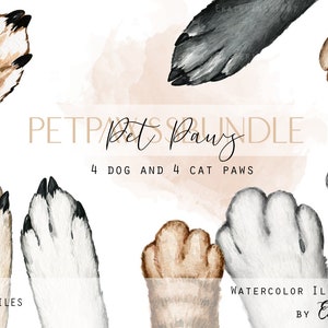 Aquarelle Clipart Pt pattes chats & chiens Clipart téléchargement numérique usage Commercial mains dans les mains