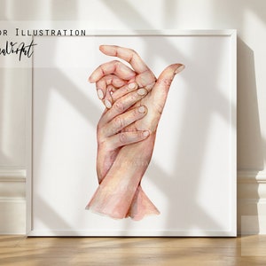 Hochzeit Händchen haltend heiraten mich Aquarell Digitaldruck Verlobung Liebe I Do Poster Hand in Hand Zeichnung Aquarell Einladung Postkarte