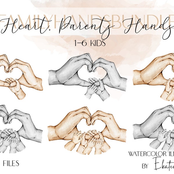 Commercial License Heart Holding Hands Parents  and 1-6 Kinds Hands Father's Day Boho Wall Art Gift for Mother