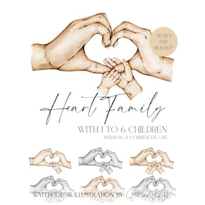 ハートの手ファミリープリント、ボヘミアン水彩画アート（JPG、PNG）