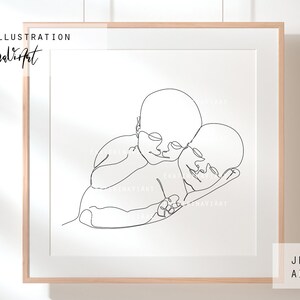 Süße Zwillinge Neugeborene One Line Baby Kunst Kind Illustration Mädchen und Junge Malerei Baby Shower Geschenk Geburtstag Malerei Postcard Traum neu geboren