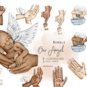 Angel Baby Loss Illustration Bundle: Newborn, Family Hands (Commercial License) (Digital Download)
