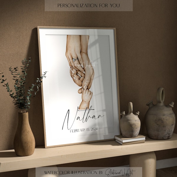 Personalization Preemie Holding Hands New Family Watercolor Print Nicu Art Father Hands Newborn Poster Neonatology Art Nicu Mom Gift Hand