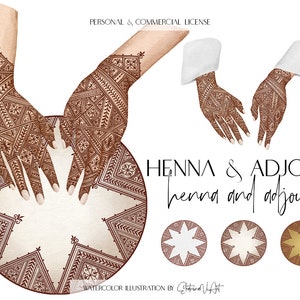 Usage commercial Henné et Adjoun main dans la main Henné nuit PNG Mains Mehndi aquarelle main dans la main dessin Png image 1