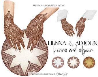 Commercieel gebruik Henna & Adjoun Hand in hand Henna Night PNG Handen Mehndi Aquarel Hand in Hand Tekening Png