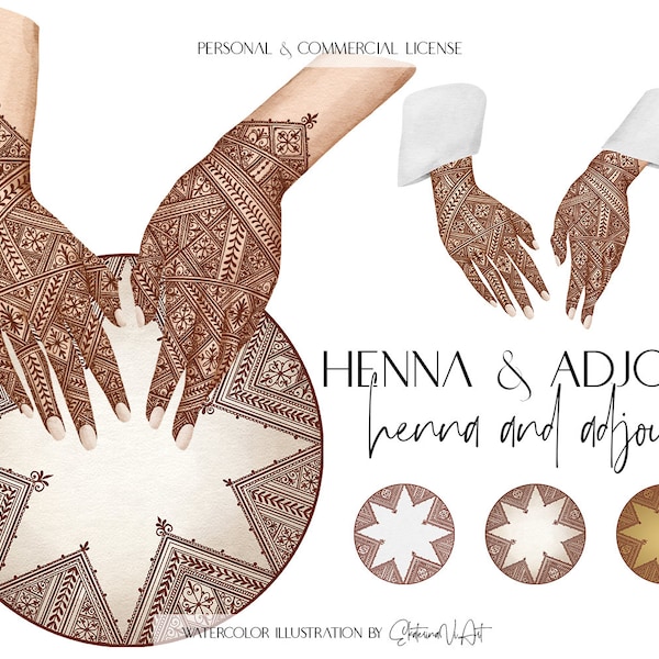 Commercieel gebruik Henna & Adjoun Hand in hand Henna Night PNG Handen Mehndi Aquarel Hand in Hand Tekening Png