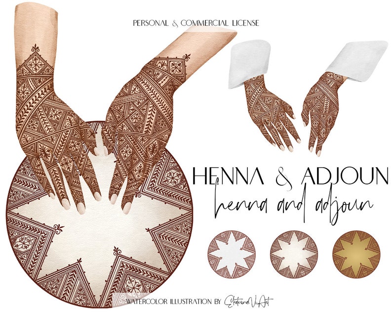 Usage commercial Henné et Adjoun main dans la main Henné nuit PNG Mains Mehndi aquarelle main dans la main dessin Png image 1