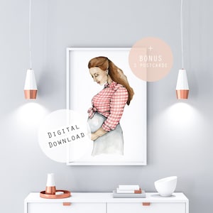 Printable Watercolor Pregnant illustration Motherhood Wall Art Nicu Illustration Maternity Poster Motherhood Decor Kids Room Decor New Mom