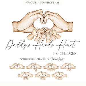 Licença comercial Daddys Heart Holding Hands Pai e 6 crianças mãos presente de dia dos pais para ele