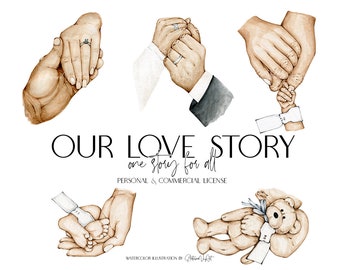 Digital Download Our Love Story Png Family Hands Watercolor Printable Mom Dad Digital Poster Hand in Hand Wall Art  Family Illustration Home