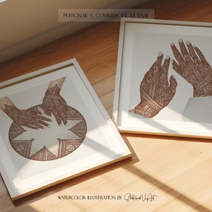 Usage commercial Henné et Adjoun main dans la main Henné nuit PNG Mains Mehndi aquarelle main dans la main dessin Png image 4