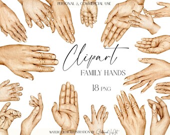 Watercolor Family Hands Clipart Bundle PNG Commercial Use Baby Parent Hands Set