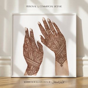 Usage commercial Henné et Adjoun main dans la main Henné nuit PNG Mains Mehndi aquarelle main dans la main dessin Png image 5