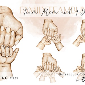 Licencia comercial Acuarela Familia Día de la Madre Mi equipo Mamá y 1-5 niños tomados de la mano Nueva familia Retrato familiar Bebé Digital