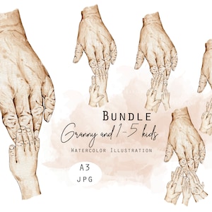Watercolor Commercial use Family Hands Grandparents Holding Hands in Hands Nanny Gift New family Newborn Family Portrait Digital download