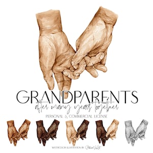 Licença comercial aniversário de casamento avós de mãos dadas aquarela impressão digital 40º aniversário amor cartaz de mãos dadas
