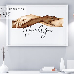 Commercial License Hug Me Holding Hands Wall Print Couple Lover Print ...