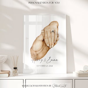Cásate conmigo mano acuarela impresión digital compromiso amor hago cartel pared arte decoración mano a mano dibujo acuarela invitación postal familia