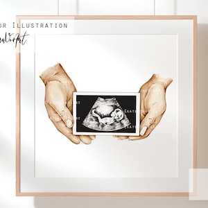 Licencia comercial Escaneo de bebé Ultrasonido Impresión de acuarela Embarazo Escaneo personalizado del primer bebé Futura mamá Embarazo Mamá Día de la madre