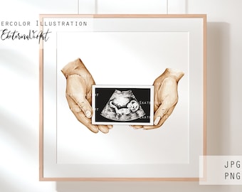 Commercial License Baby Scan Ultrasound Watercolour Print Pregnancy Personalised  first baby scan New mum to be Pregnancy Mum Mothers Day