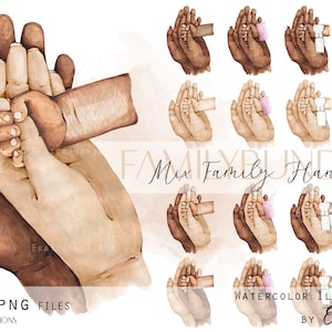 Uso comercial mezcla familia tomados de la mano acuarela impresión familia amor digital recién nacido cartel pared arte decoración mano a mano dibujo acuarela