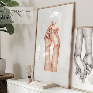 Licencia comercial Pareja Amantes tomados de la mano Boda Cásate conmigo Acuarela Impresión digital Compromiso Amor Lo hago Póster Mano a mano