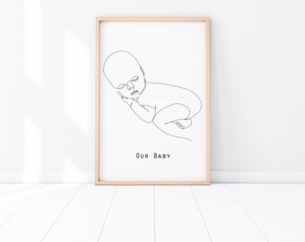 Newborn Baby Birth Poster: Custom One Line Sketch Art (Digital Download)