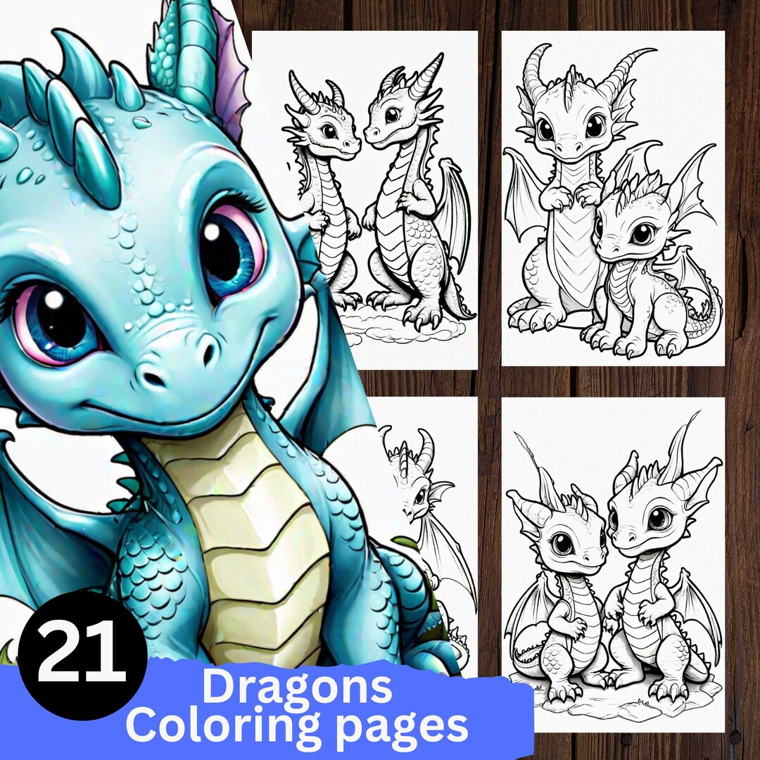 Dragons Coloring Pages 21 Coloring Pages With Dragons Instant Download ...