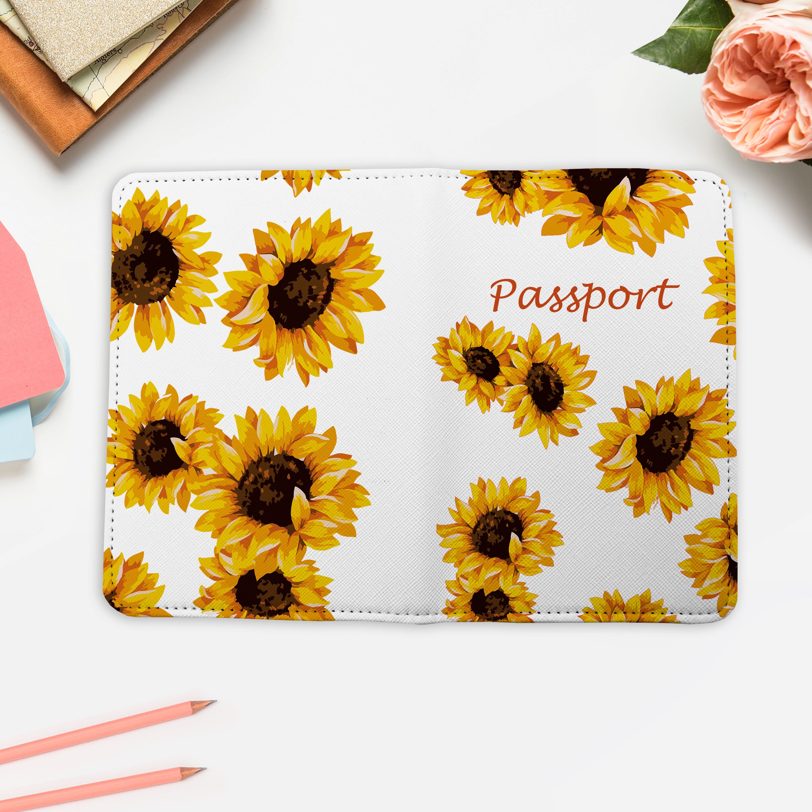 Sunflowers Monogrammed Passport Wallet Document Holder Travel Etsy UK