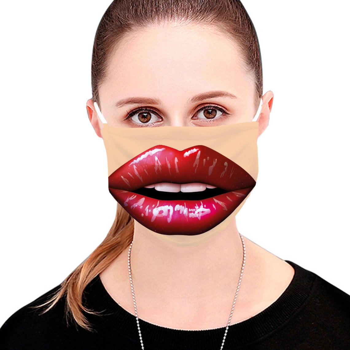 Big Lips Face Mask With Print Cotton Face Mask With Filter Etsy