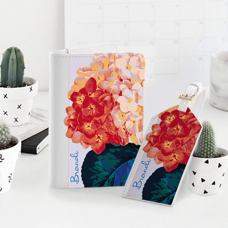 Red Floral Art Cute Design Passport Holder Luggage Tag Travel Set Passport Cover Summer Bag Tag Cute Wallet Best Wedding Gift YG1503