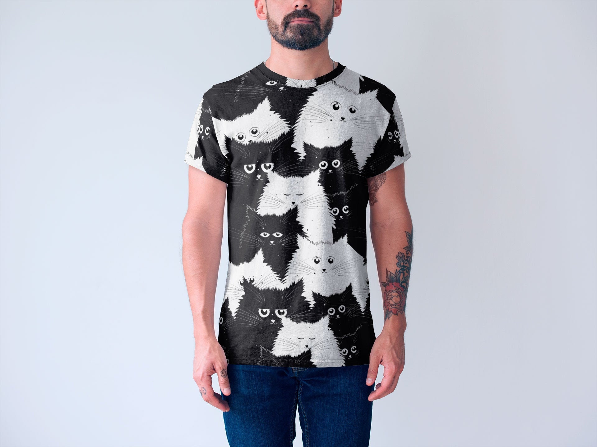 Cat Shirt Black And White Pattern Shirt Cat Lover Gift Rave Etsy