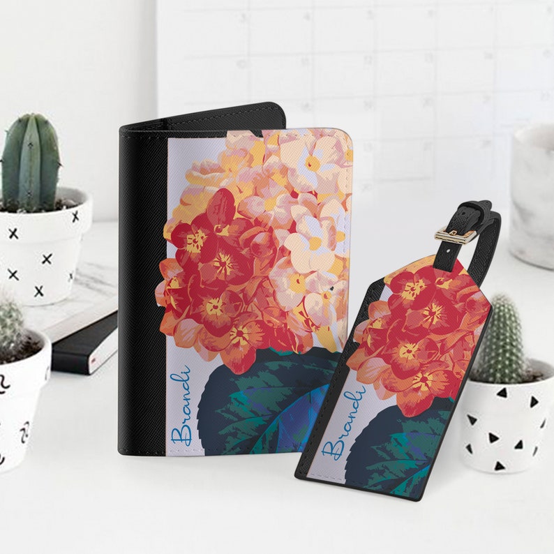 Red Floral Art Cute Design Passport Holder Luggage Tag Travel Set Passport Cover Summer Bag Tag Cute Wallet Best Wedding Gift YG1503