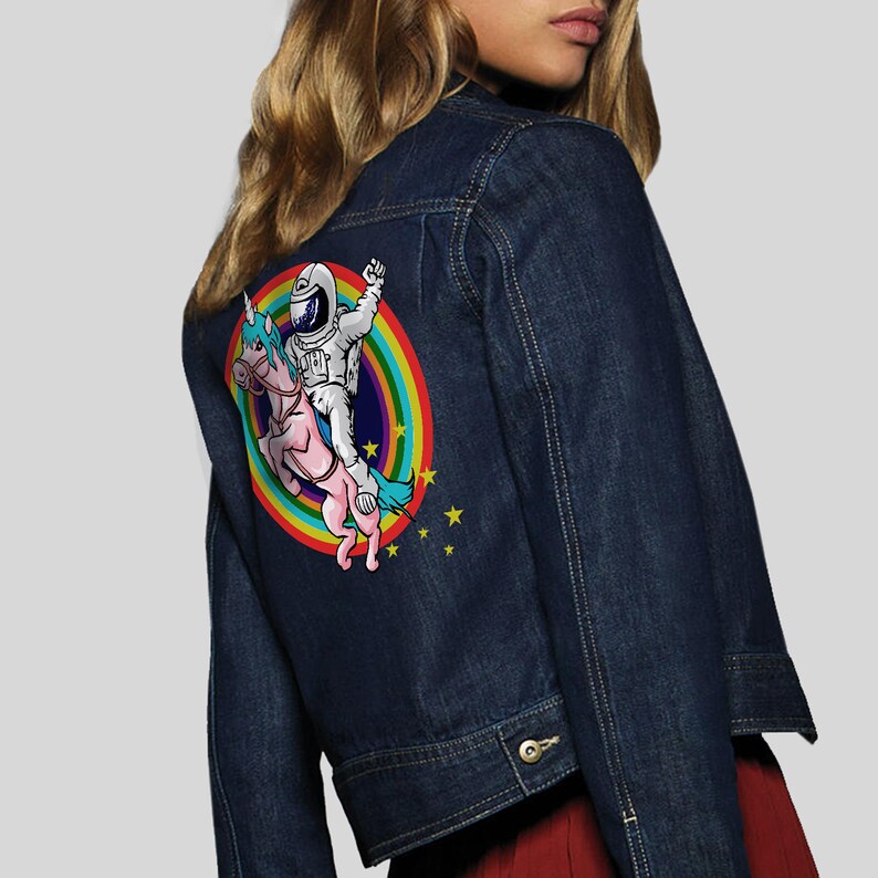 Astronaut on Unicorn Denim Jacket Pink 