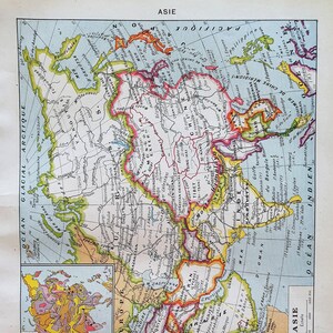 1949 mapa azji oryginalny stary plakat w stylu vintage antyczny autentyczny nadruk ilustrowany talerz 1940 azja azja