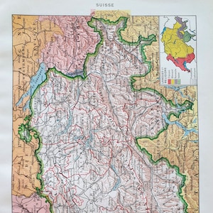 KARTE SCHWEIZ Vintage-Plakate antikes Vintage Antique authentic print Bildbrett 1949 Jahre 40 Schweiz Switzerland