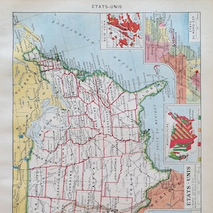 1949 VERENIGDE STATEN KAART Originele vintage poster Antieke authentieke print Geïllustreerd bord jaren 1940 Verenigde Staten Verenigde Staten