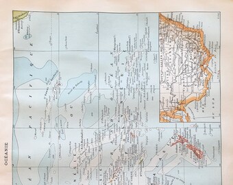 1898 OCEANIE Original vintage poster Ancient authentic print Board illustrated Oceania Oceania Australasia Map
