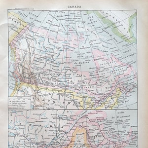 1898 CANADA Affiche vintage originale ancienne Antique authentic print Planche illustrée Carte Canada