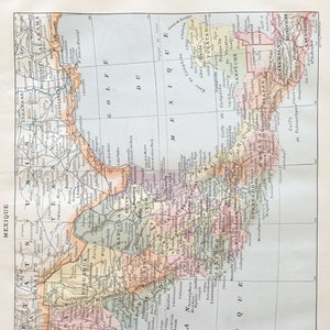 1898 MEXIQUE Affiche vintage originale ancienne Antique authentic print Planche illustrée Carte Mexique Mexico