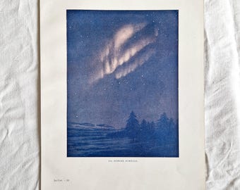 1920年天文プレート「北極光」、ビンテージポスター、イラスト入りプレート、アンティーク天文ポスター、空のイラスト