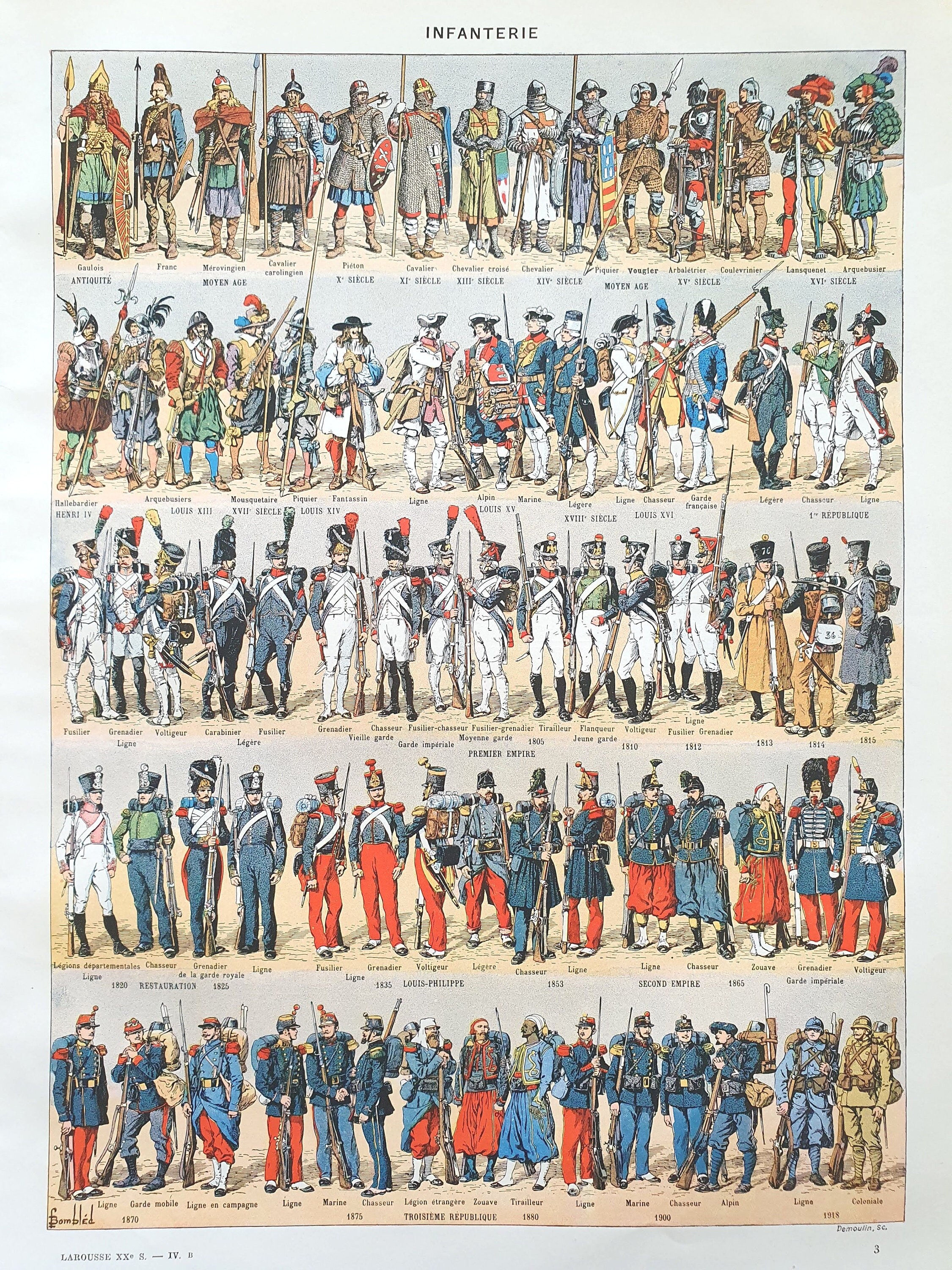 1930 Infanterie Affiche Vintage Originale Ancienne Antique Authentic Print Planche Illustrée Années