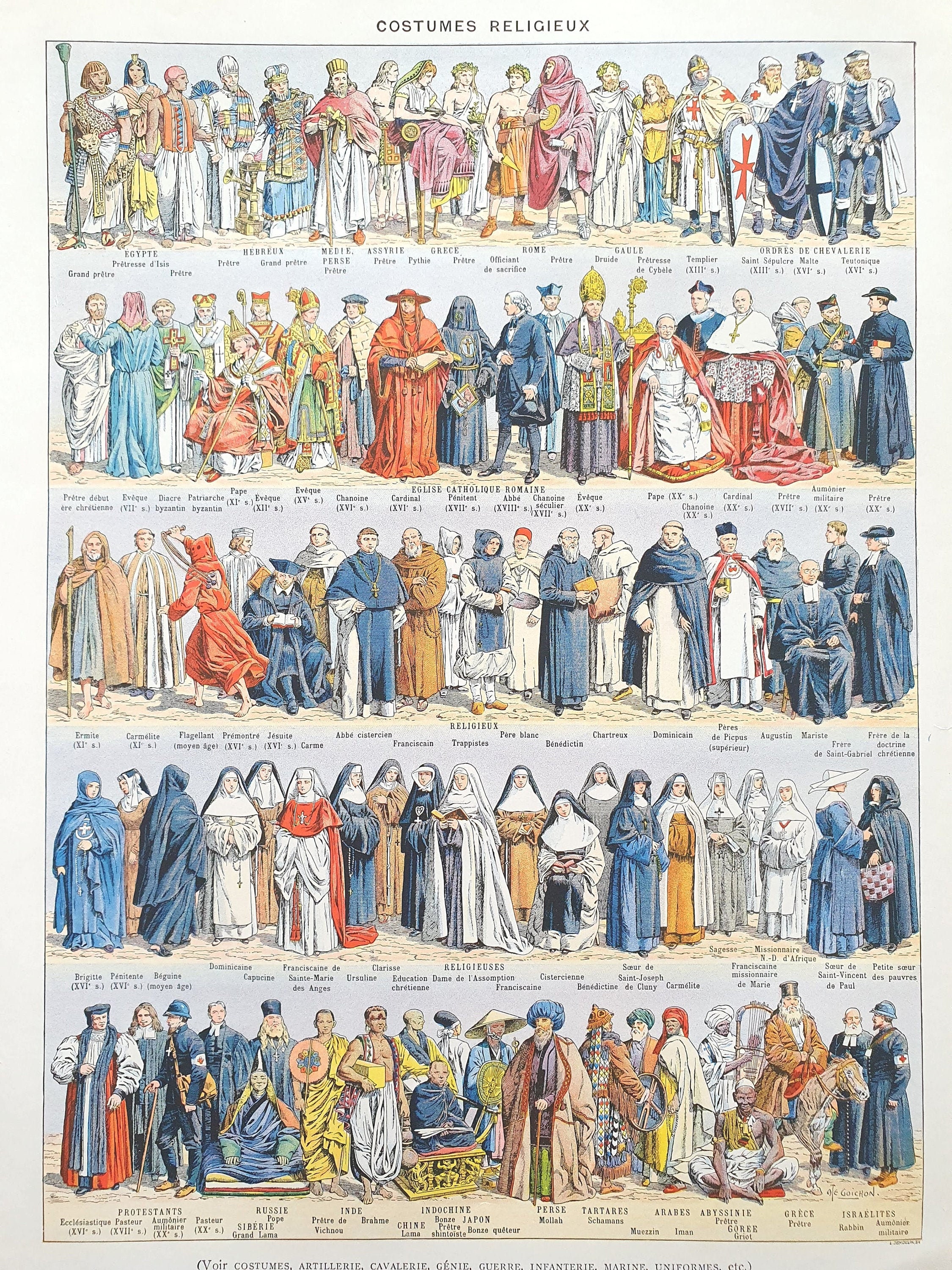 1930 Costumes Religieux Affiche Vintage Illustrée, Originale Ancienne, Poster Illustration, Page de 