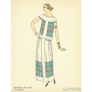 1921 Fashion vintage print, Pochoir Gazette du Bon Ton, Old poster, Art Deco fashion illustration, Fashion drawing, French woman, Paris