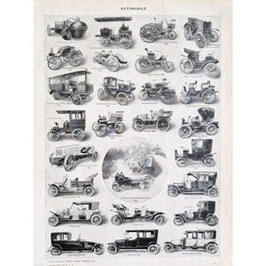 1930 AUTOMOBILE, Old automobile poster, Vintage car poster, Old drawings, Automotive history, Larousse Dictionary, Wall-art