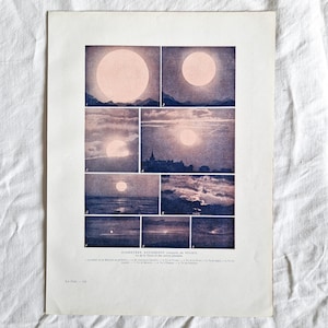 1920 Affiche Soleil, Système solaire, Diamètres du soleil, Illustration ancienne Larousse, Planche astronomie, Print grand format