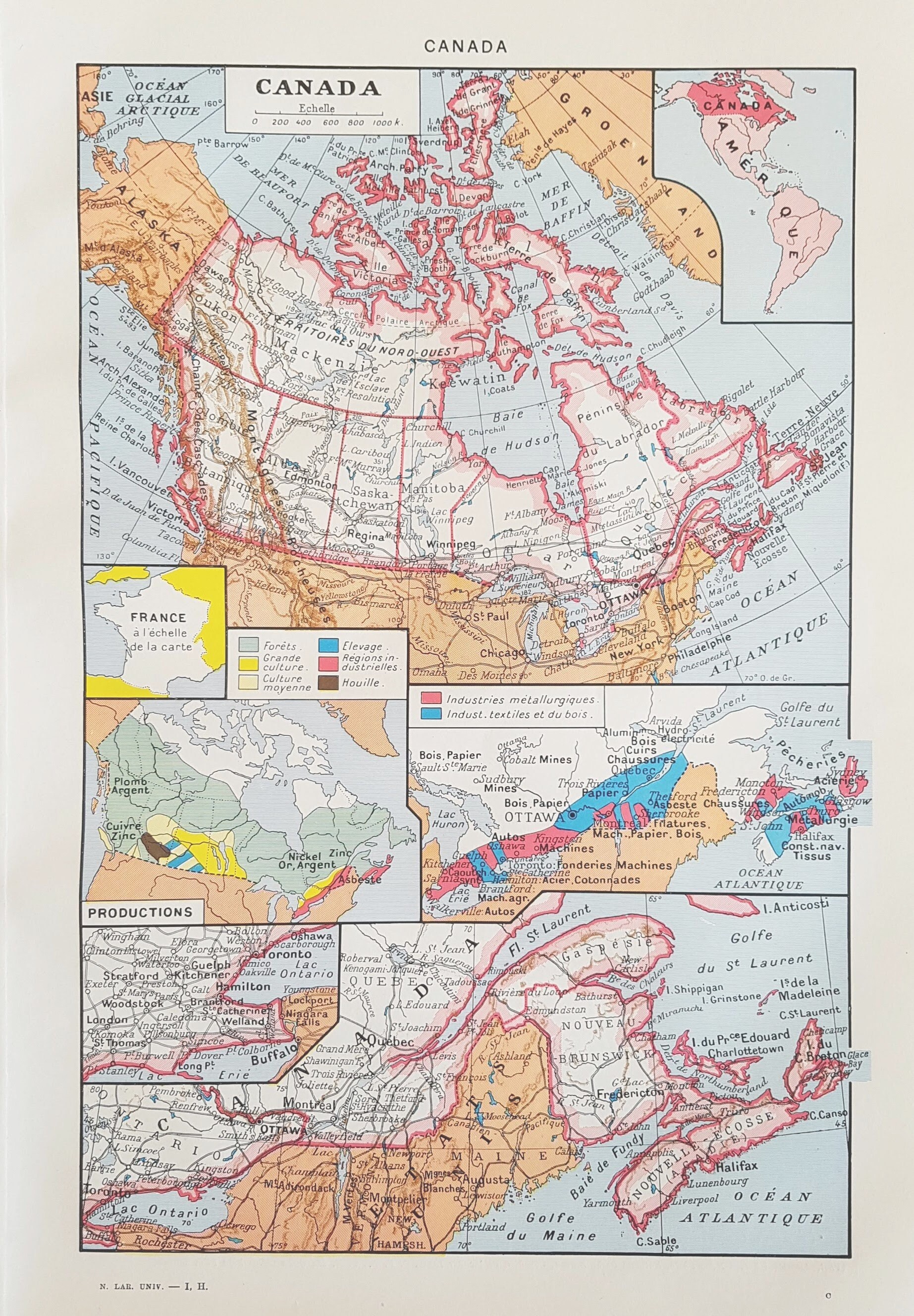 1949 Carte Canada Affiche Vintage Originale Ancienne Antique Authentic Print Planche Illustrée Carte