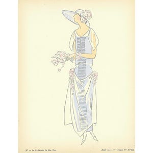 1921 Fashion vintage print, Pochoir Gazette du Bon Ton, Old poster, Art Deco fashion illustration, Fashion drawing, French woman, Paris