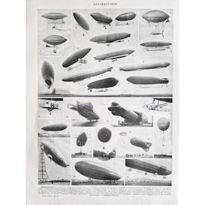 1930 AERONAUTICS Vintage illustrated poster, Original old poster, Poster illustration, Dictionary page, Aircraft images
