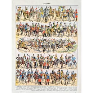 Poster di cavalleria del 1930, vecchio poster, tavola vintage, vecchio poster originale, poster illustrato, cavalieri, cavalli
